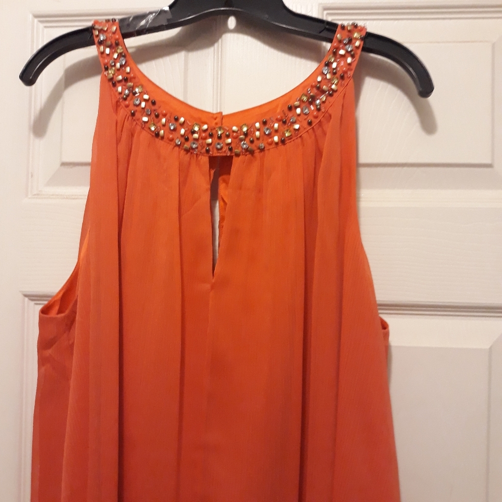 Vince Camuto Women's 18W Jeweled Beaded Orange Chiffon Shift Dress, Keyhole NWOT - Picture 6 of 11